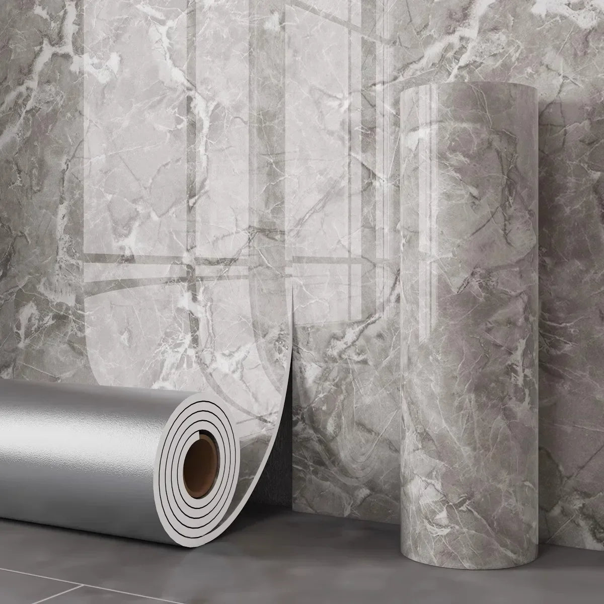 papier peint adhésif vinyle marbré gris blanc effet 3d mur cuisine salle bain