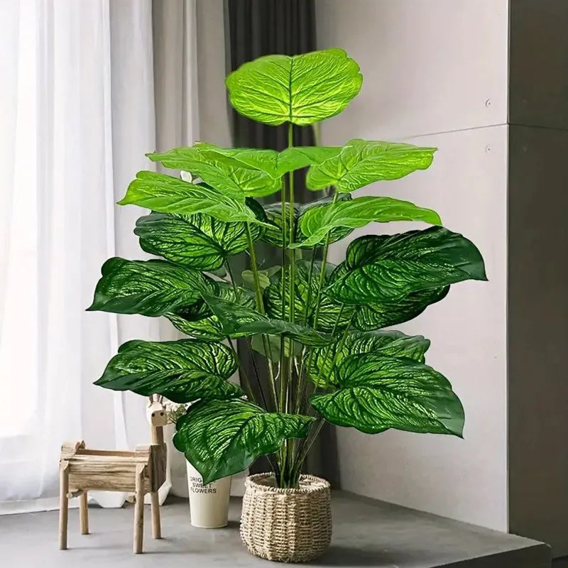 plantes artificielles feuilles texturées nervures apparentes pots décoratifs modernes tropicalesextérieurintérieur
