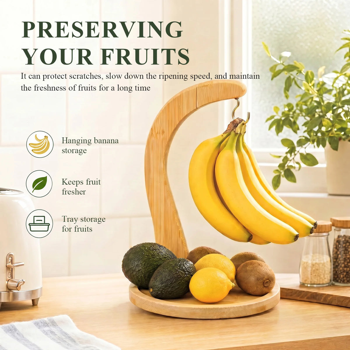 support fruits bambou moderne vis fixations pochettes antidérapantes cuisine rangement minimaliste