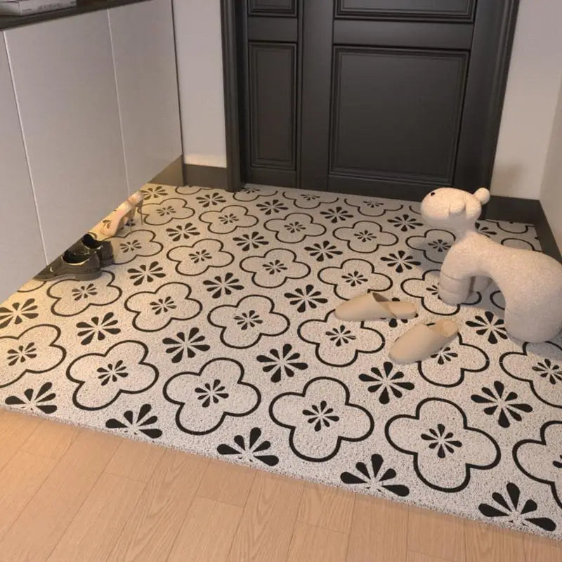 tapis d'entrée extérieur pvc noir blanc motif géométrique moderne antidérapant couloir porte