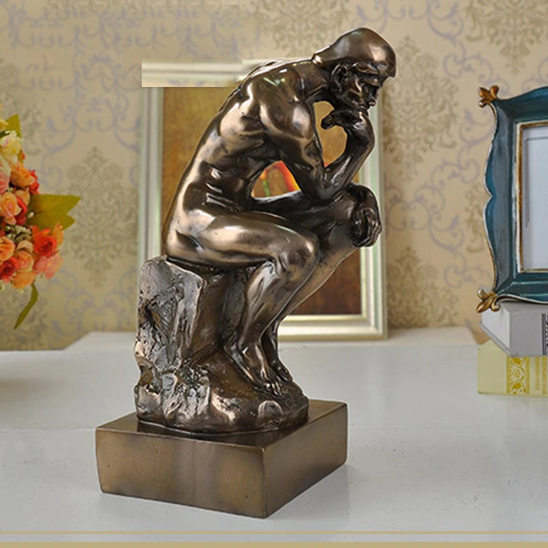 statue penseur rodin bronze doré décoration salon classique artisanatœuvre d'art française rétro nostalgie