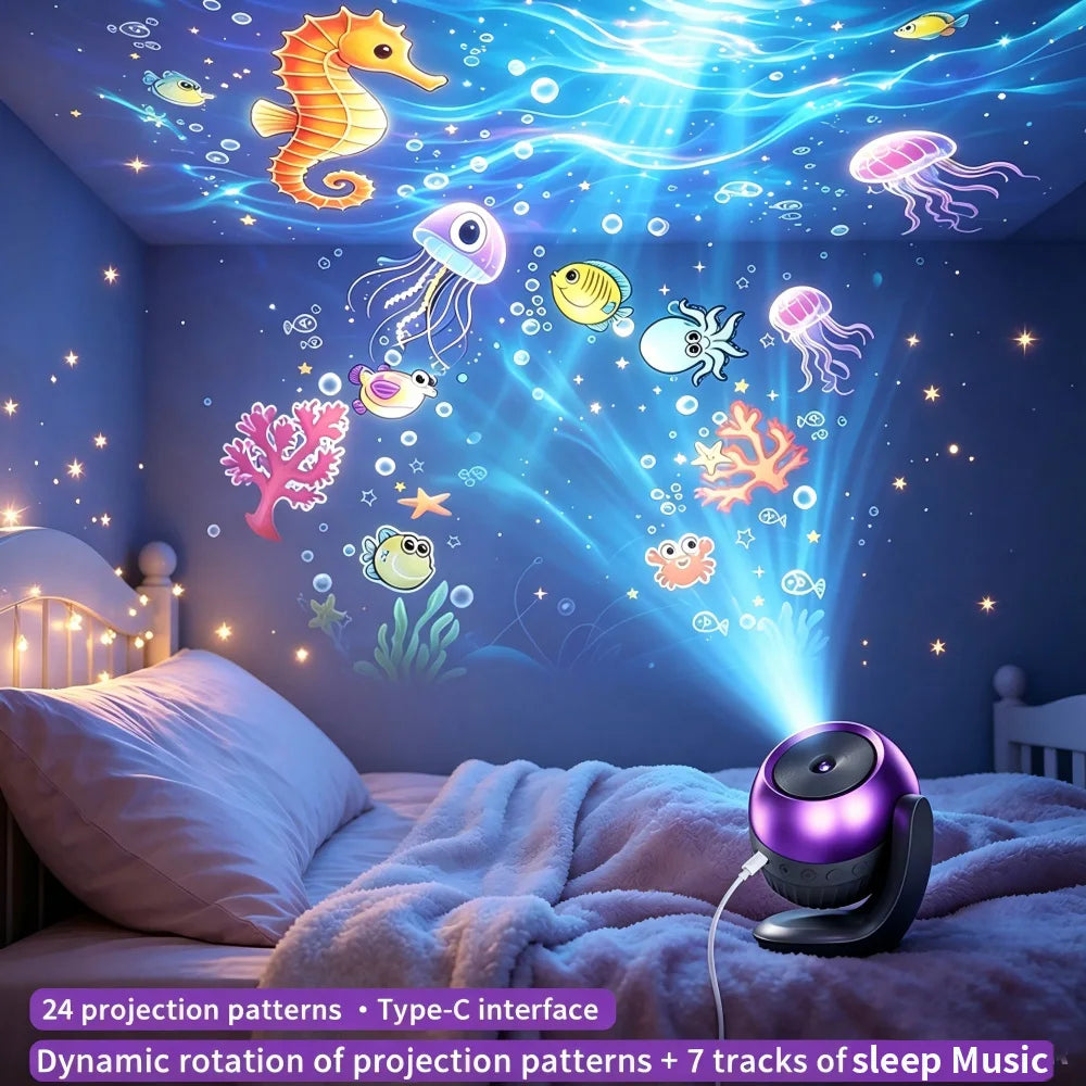 projecteur nuit violet noir moderne 24 motifs projection support rotatif led