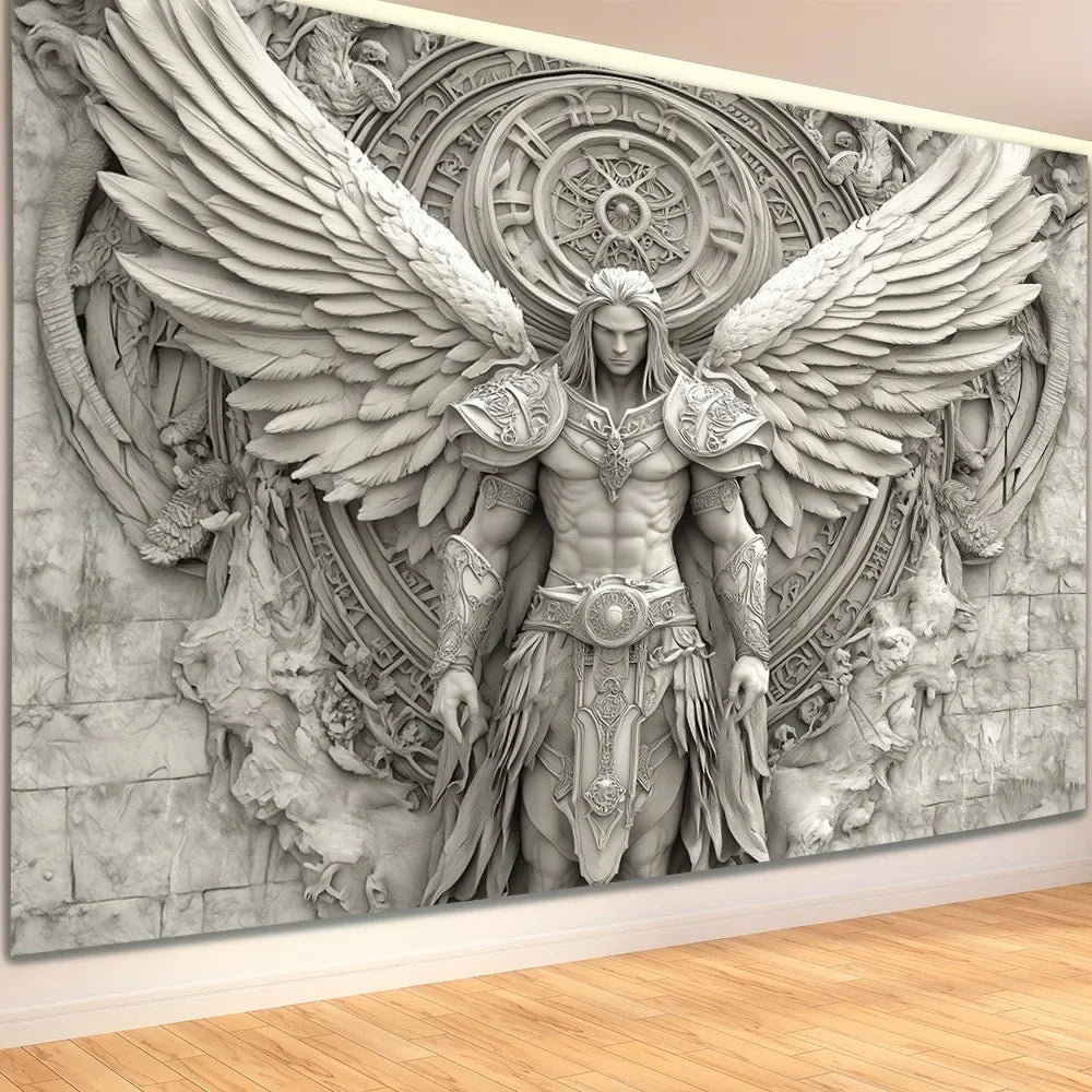 décoration murale tableau sculpture ange architectural gris blanc réaliste baroque