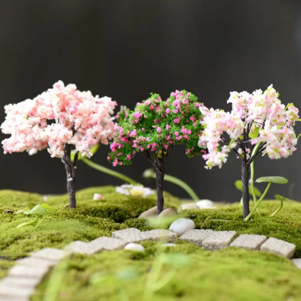miniatures résine arbres feuilles fleurs vert jaune rose blanc paysage décoratif simulationextérieur