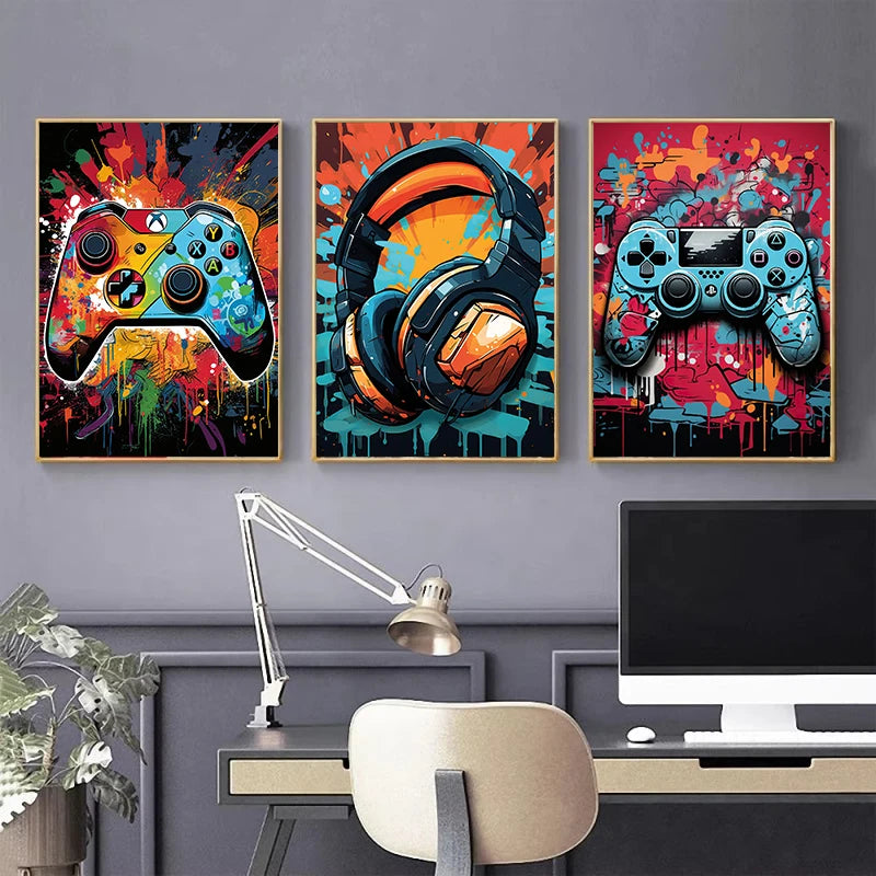peinture abstraite manette jeu moderne graffiti couleur vive décoration chambre salon erotique art contemporain