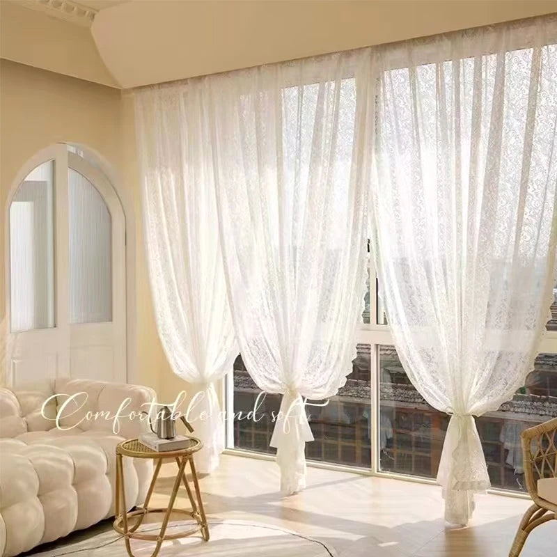 rideau tulle dentelle blanche romantique vintage shabby chic fenêtre chambre salon