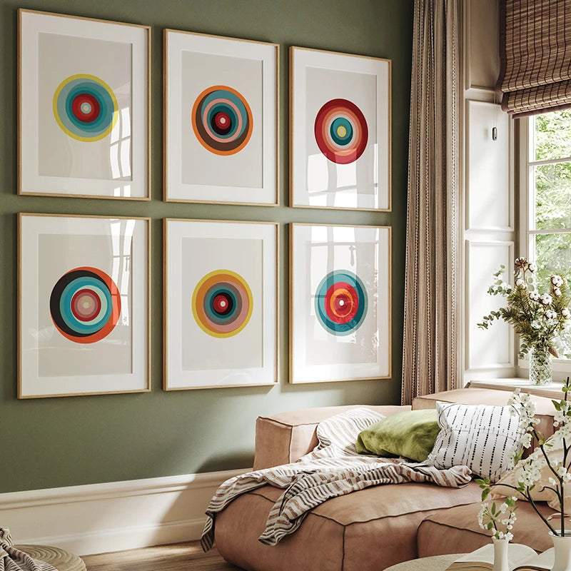 affiches abstraites géométriques cercles concentriques toile minimaliste maison salon opaque vertical