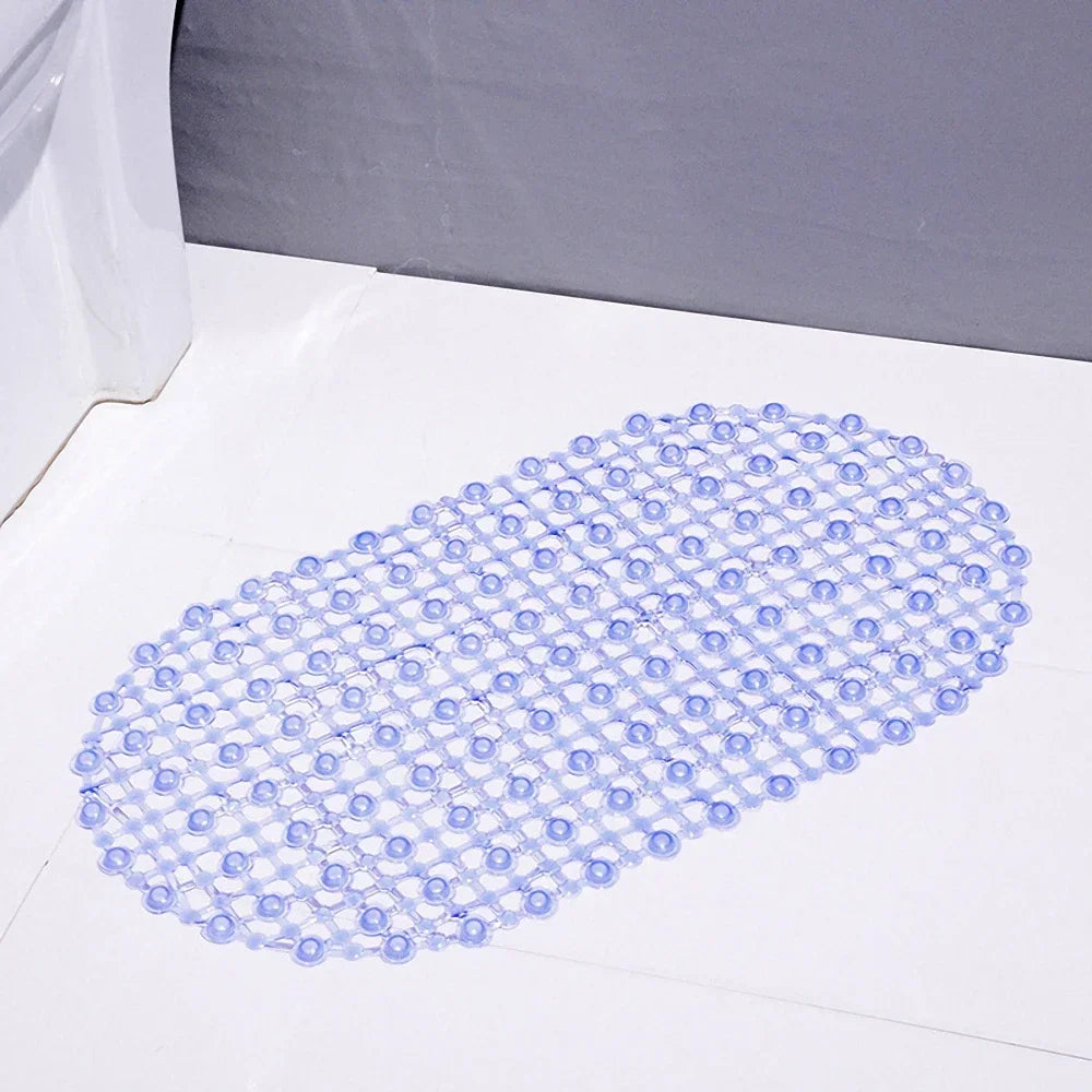 tapis bain antidérapant ventouse transparent maillage billes moderne rose bleu blanc