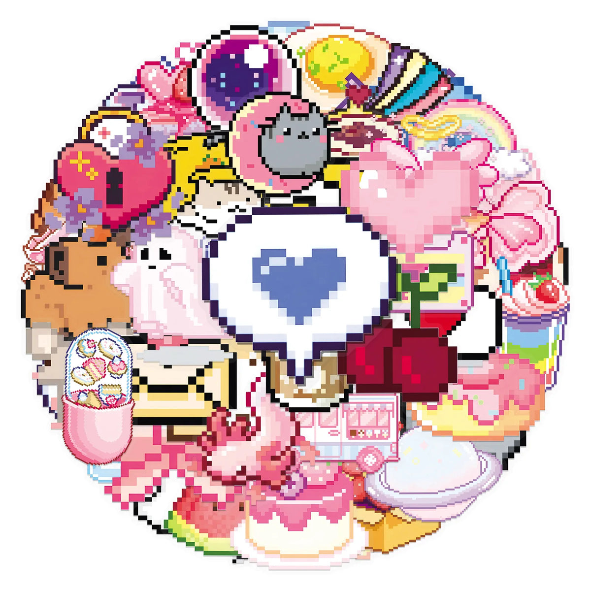 sticker pixel art kawaii multicolore animaux motifs mignons scrapbooking diy journal coque téléphone