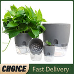 Pot plante auto arrosant gris moderne base transparente drainage fenêtre niveau eau inlet
