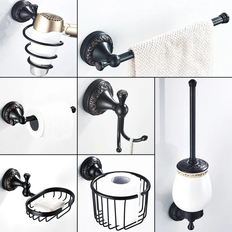accessoires salle bain cuivre laiton noir classique brosse toilette porte serviettes papier hygiénique móc