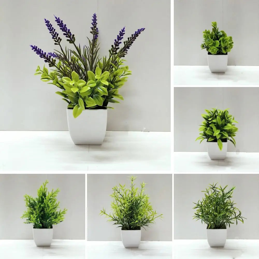 plantes artificielles modernes vert violet feuilles fleurs pot blancintérieur décoration