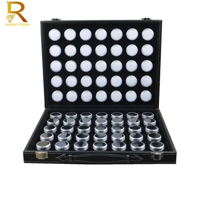 boîte bijoux simili cuir noir 60 compartiments clips velours intérieur classique