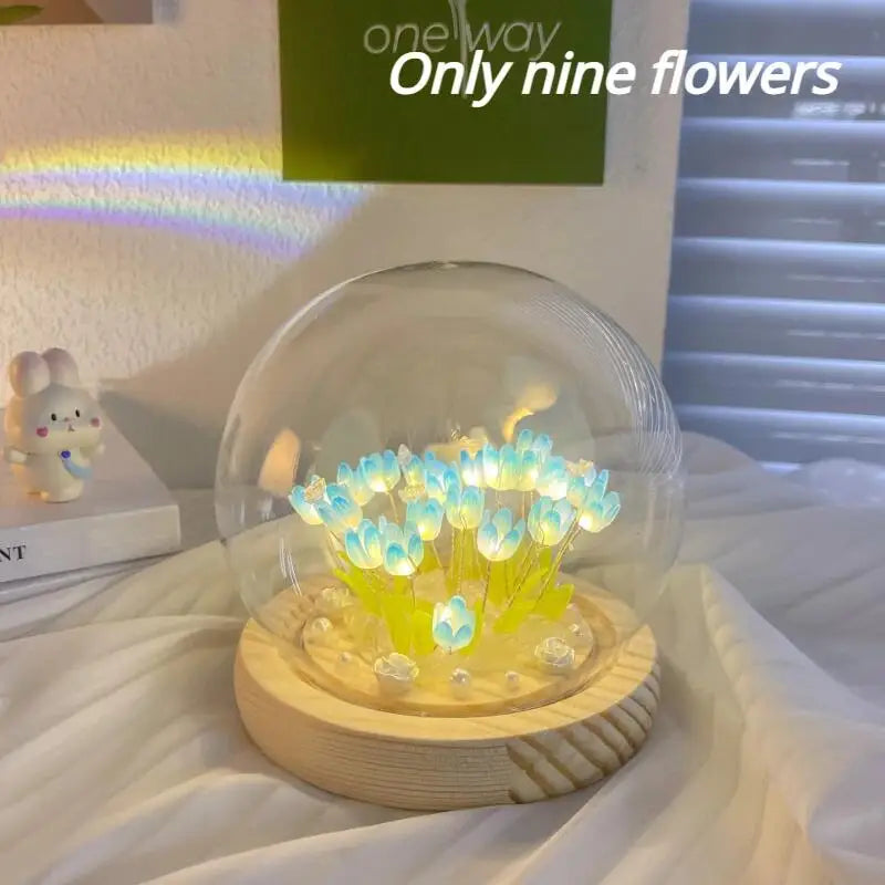 lampe décorative tulipes artificielles feuilles vertes verre transparent moderne romantique intérieur anniversaire baby shower