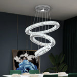 Suspension lumineuse moderne acier inoxydable blanc doré strass brillant 20+ LED dimmable télécommande