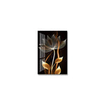 toile d'art contemporaine abstraite fleurs noires dorées salon décoration intérieure horizontal sans cadre 50x70cm