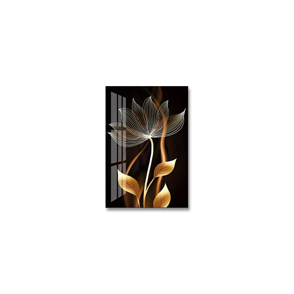 toile d'art contemporaine abstraite fleurs noires dorées salon décoration intérieure horizontal sans cadre 50x70cm