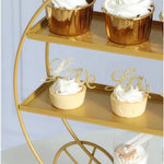 présentoir métal doré blanc trois niveaux gâteaux cupcakes macarons décoratif princesses mariage après midi