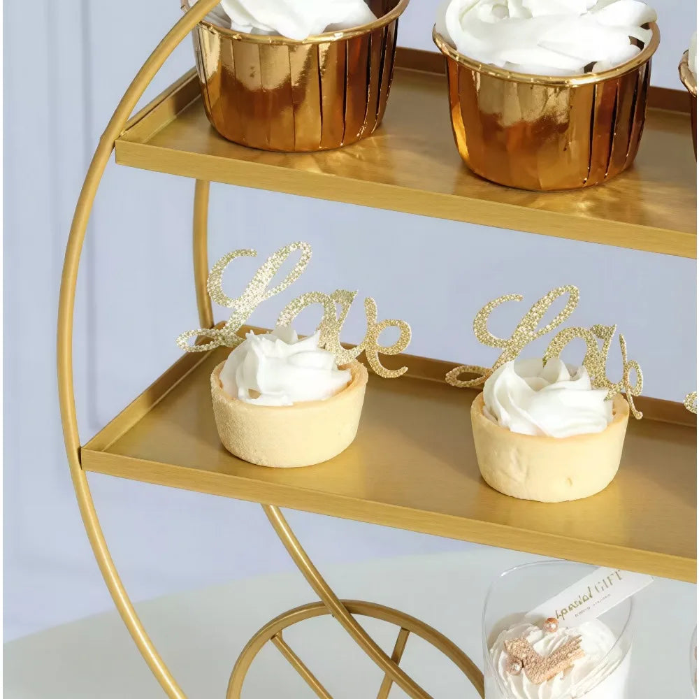 présentoir métal doré blanc trois niveaux gâteaux cupcakes macarons décoratif princesses mariage après midi