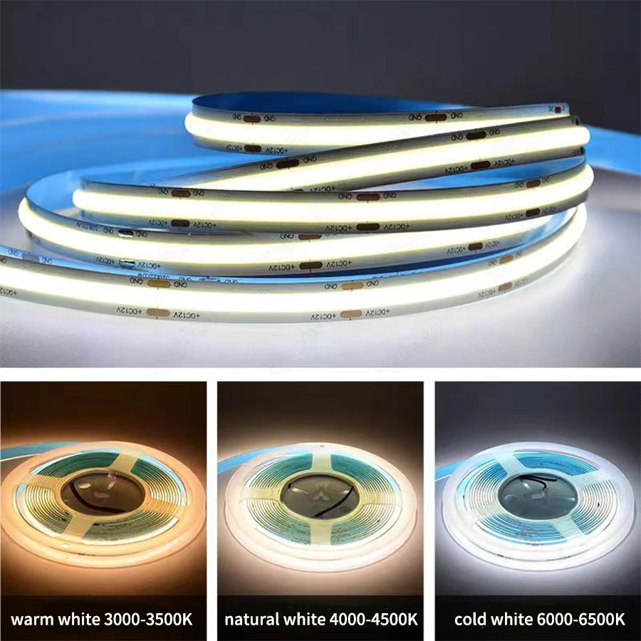 bande led cob 12v 24v blanc 4500k moderne adhésif haute luminosité 320led/m 50000heures