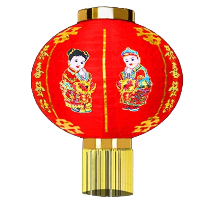 lanterne traditionnelle rouge dorée motifs chinois franges anneaux métalliques nouvelle année chinois decoration festive
