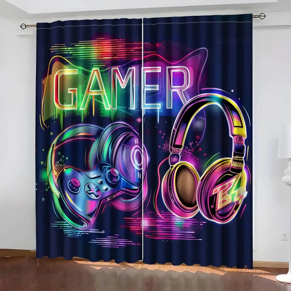 rideau cyberpunk console jeu noir multicolore polyester blackout moderne pièces