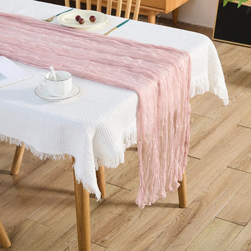 chemin table gaze coton rose pâle décoration mariage table boho rustique