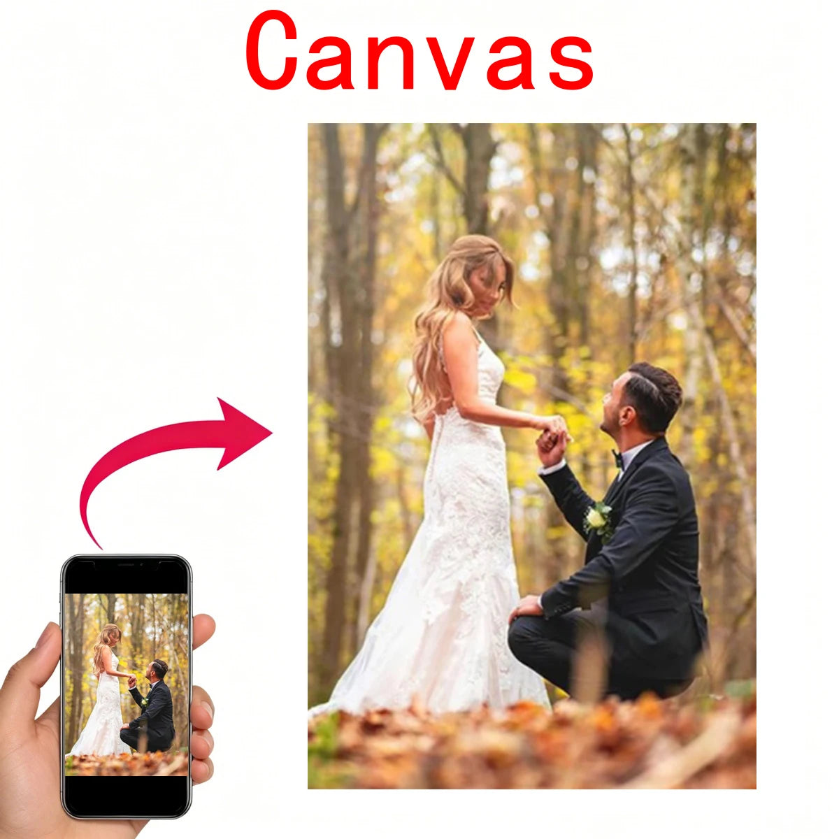 impression toile encadrée couple demande mariage décor automnal romantique blanc tons chauds 50x70cm 40x60cm