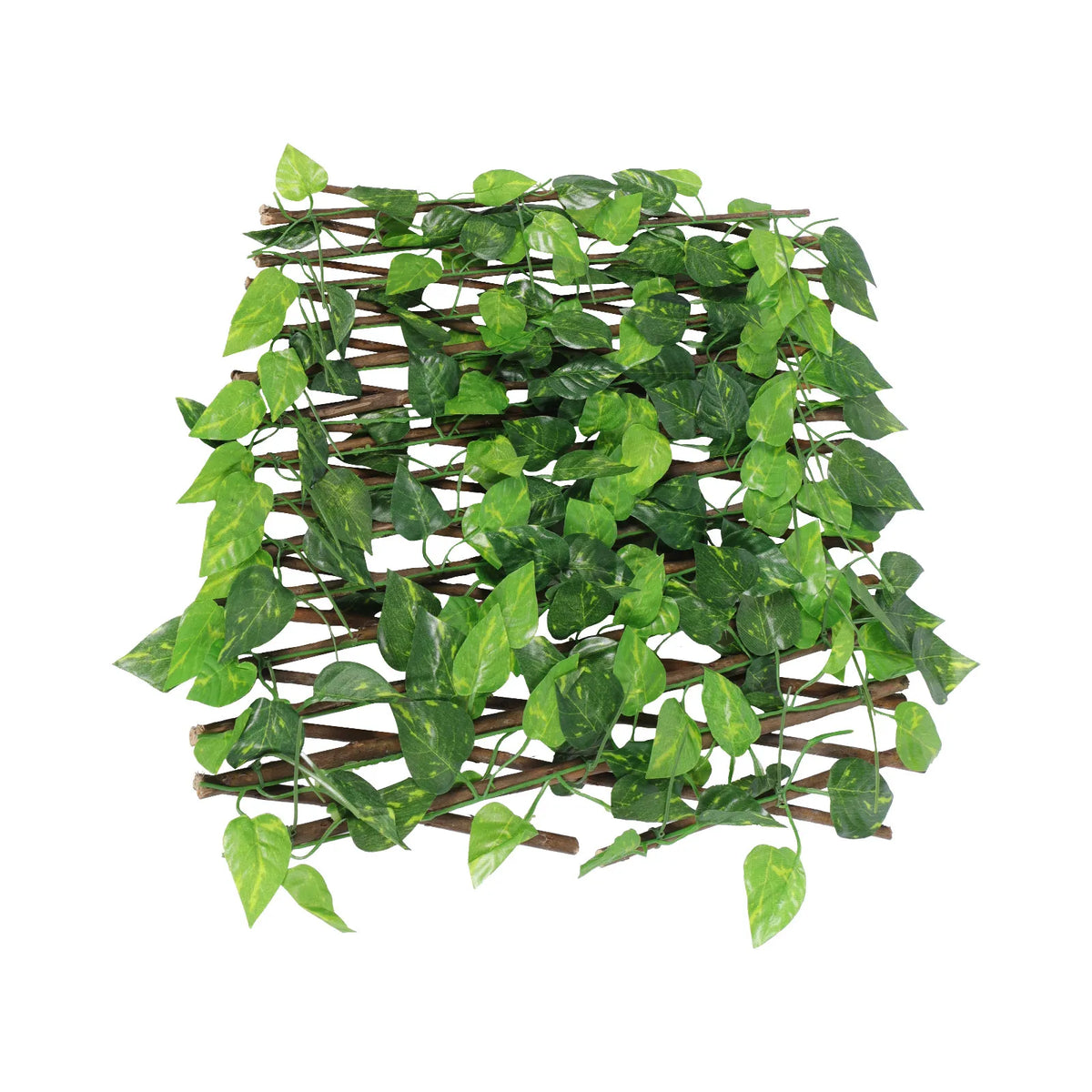 panneau decoratif imitation feuilles vert clôture balcon structure bois tressée semi transparent naturelextérieur jardin