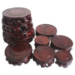 support décoratif bois sculpté motif floral artisanal marron foncé figurines bonsaïs vases plateaux