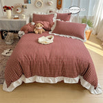 housse couette carreaux rouge blanc vintage romantique pièces 180x210cm 200x200cm 220x240cm