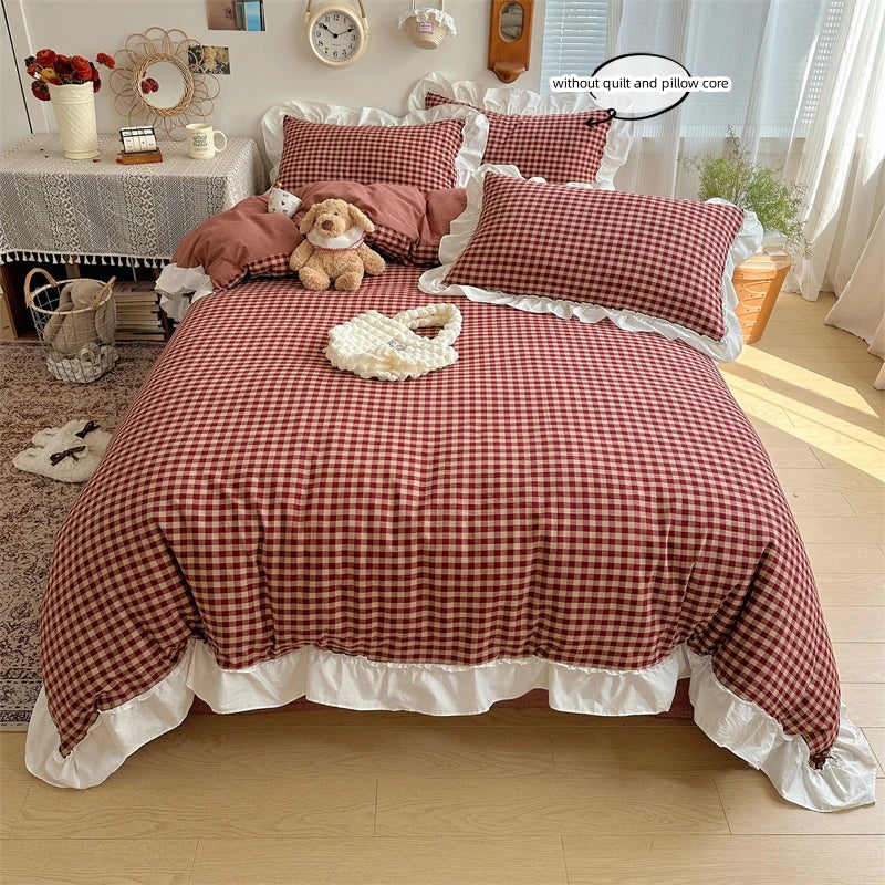 housse couette carreaux rouge blanc vintage romantique pièces 180x210cm 200x200cm 220x240cm