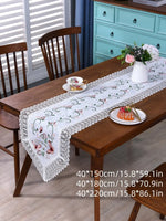 nappe brodée papillons motifs floraux bordure dentelle semi transparente blanc crème verte rouge automne