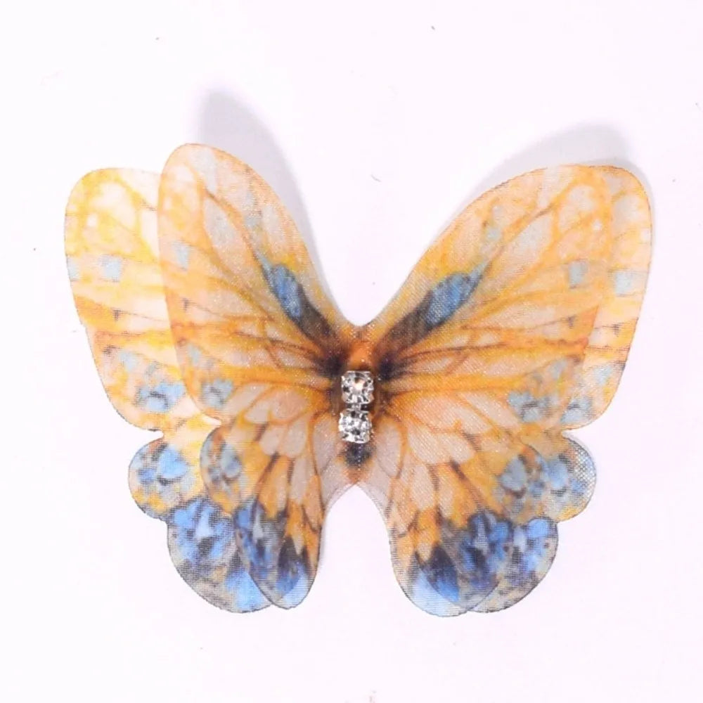 papillons artificiels clips couleur violet bleu vert rose orange imprimés semi transparents pack 50