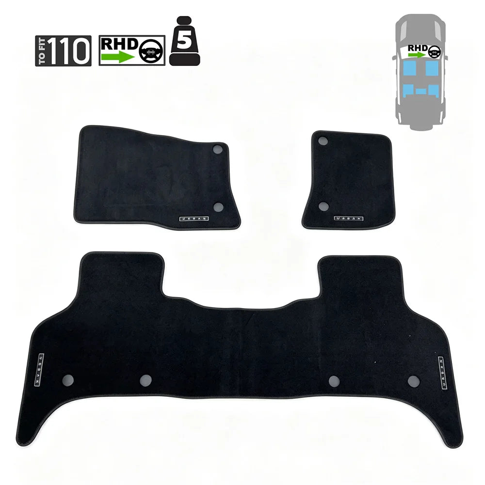 tapis sol voiture noir velours moderne defender 90 110 urban dynamic