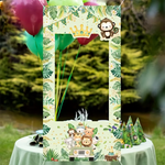 cadre photo vinyle jungle animaux motifs feuilles vert clips festif anniversaire enfants décoration tropicale