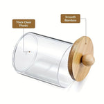 pot coton tige transparent moderne boite rangement couvercle bois respectueux environnement minimaliste organiser