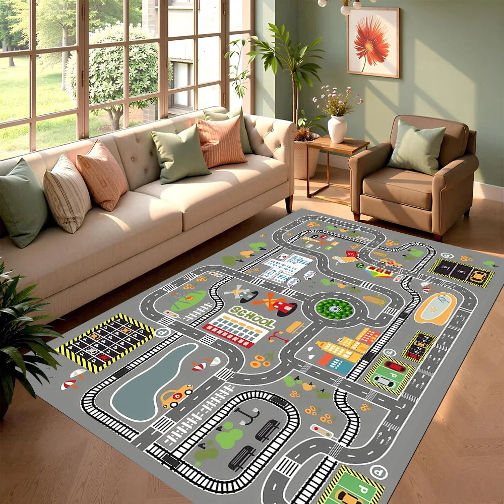 tapis moderne route course fleur vert gris blanc rouge bleu adhésif salon chambre decoration
