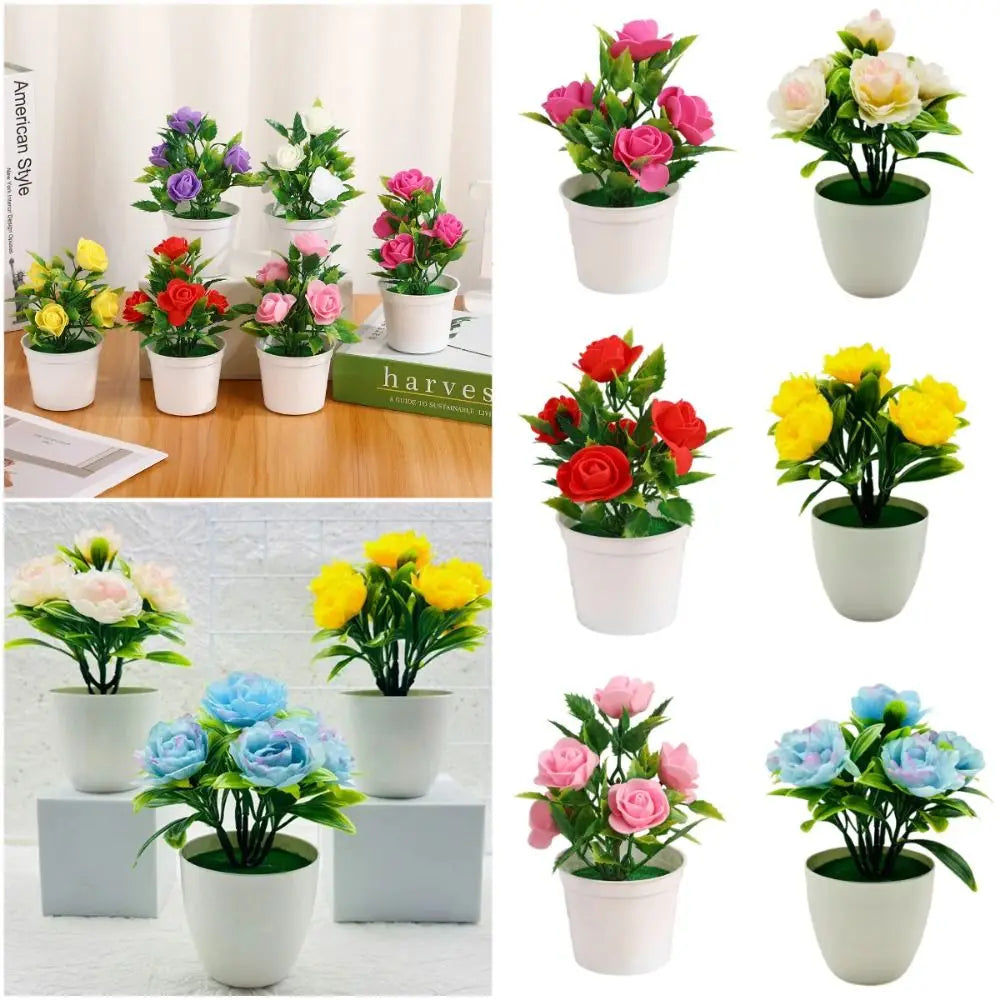 bouquet artificiel roses couleurs variées pot blanc décoration intérieure moderne minimaliste