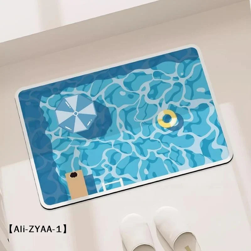 tapis sol antidérapant pvc bleu blanc motif piscine moderne rapide séchage
