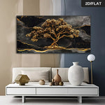 toile d'art moderne abstraite arbre doré marbré noir gris grande taille sans cadre chambre