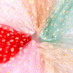 tulle imprimé fleur blanche rose clair rouge vert transparent délicat romantique matériaux bricolage