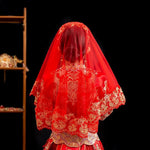 voile mariage rouge broderie dorée ornements floraux classique traditionnel opacité 100x100cm