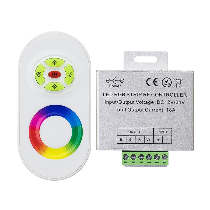 contrôleur led rgb 18a rf tactile télécommande sans fil 12v 24v blanc noir argent