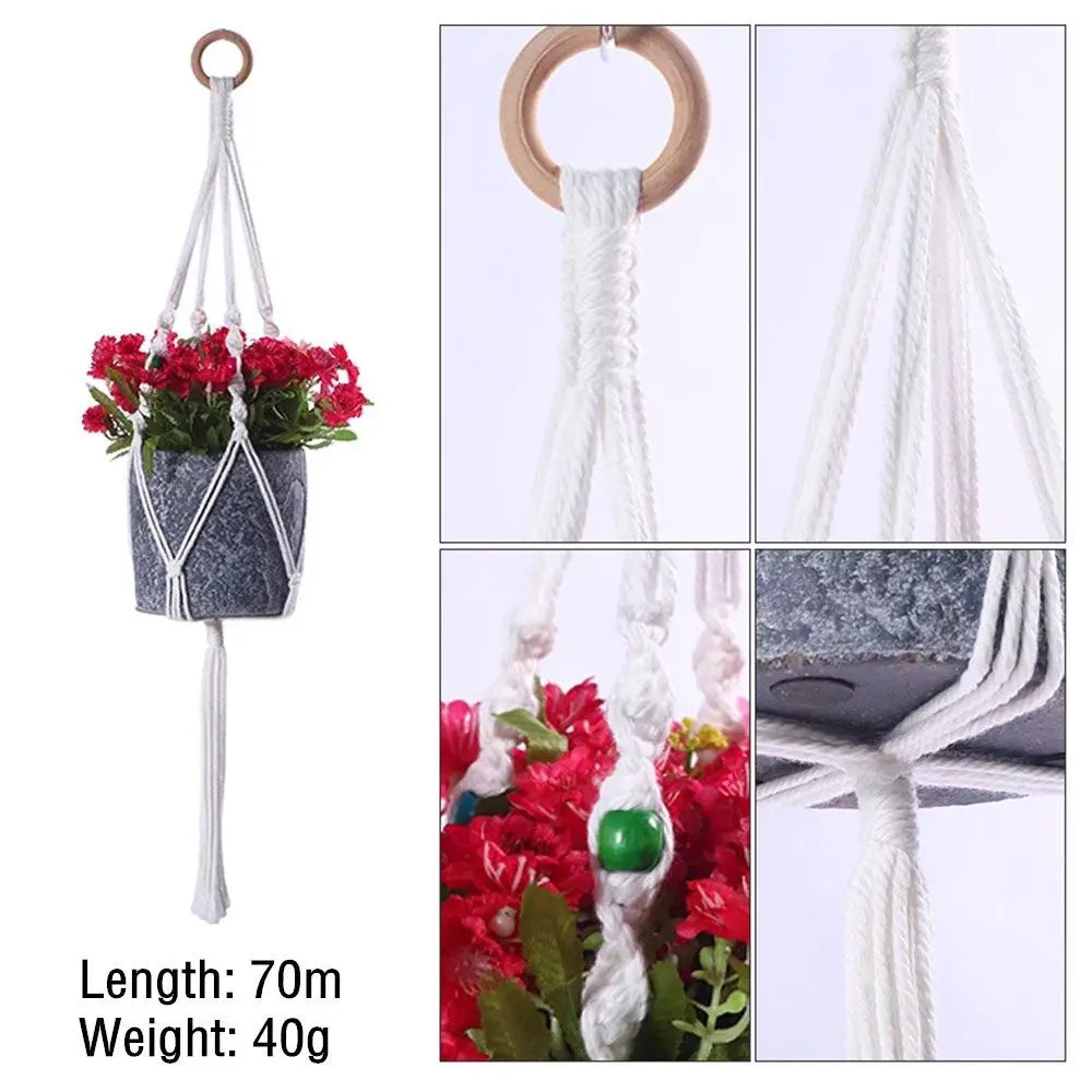 support plante suspendue macramé blanc cassé artisanal anneau métallique pot plante balcon jardinintérieur