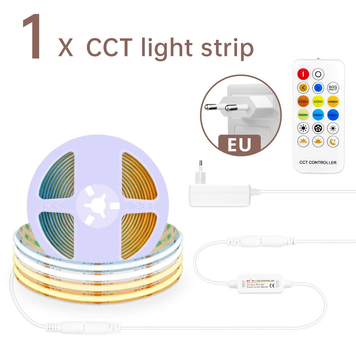 bande lumineuse led cob blanc chaud 2700k 576 diodes dimmable haute luminosité moderne adhésif
