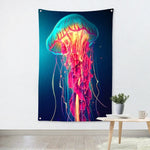 tapisserie moderne méduse lumineuse bleu rose jaune vert