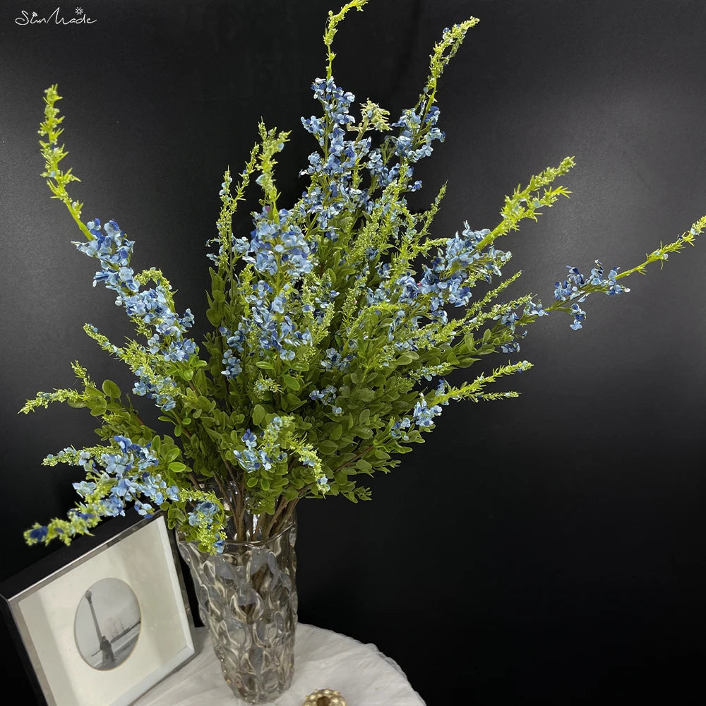 décoration intérieure bouquet artificiel fleurs modernes vert blanc bleu rose minimaliste