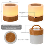 lampe table portable blanc translucide texture bois moderne bluetooth rechargeable via usb