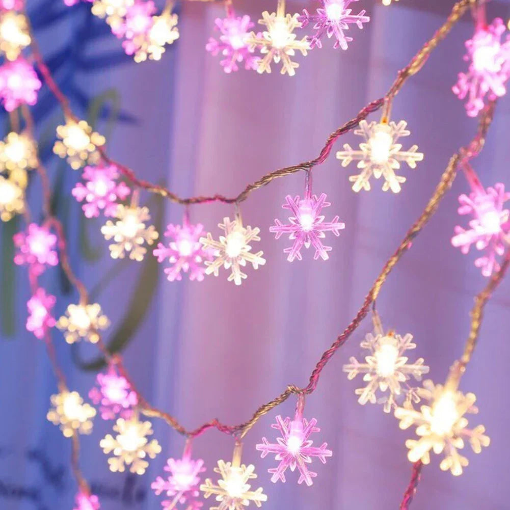 guirlande lumineuse flocons roses blancs modernes noel decoration festive led 3m multicouleur